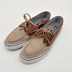 Sperry Men's Top Sider Bahama Chambray 2-Eye Boat Shoes Tan Size 11